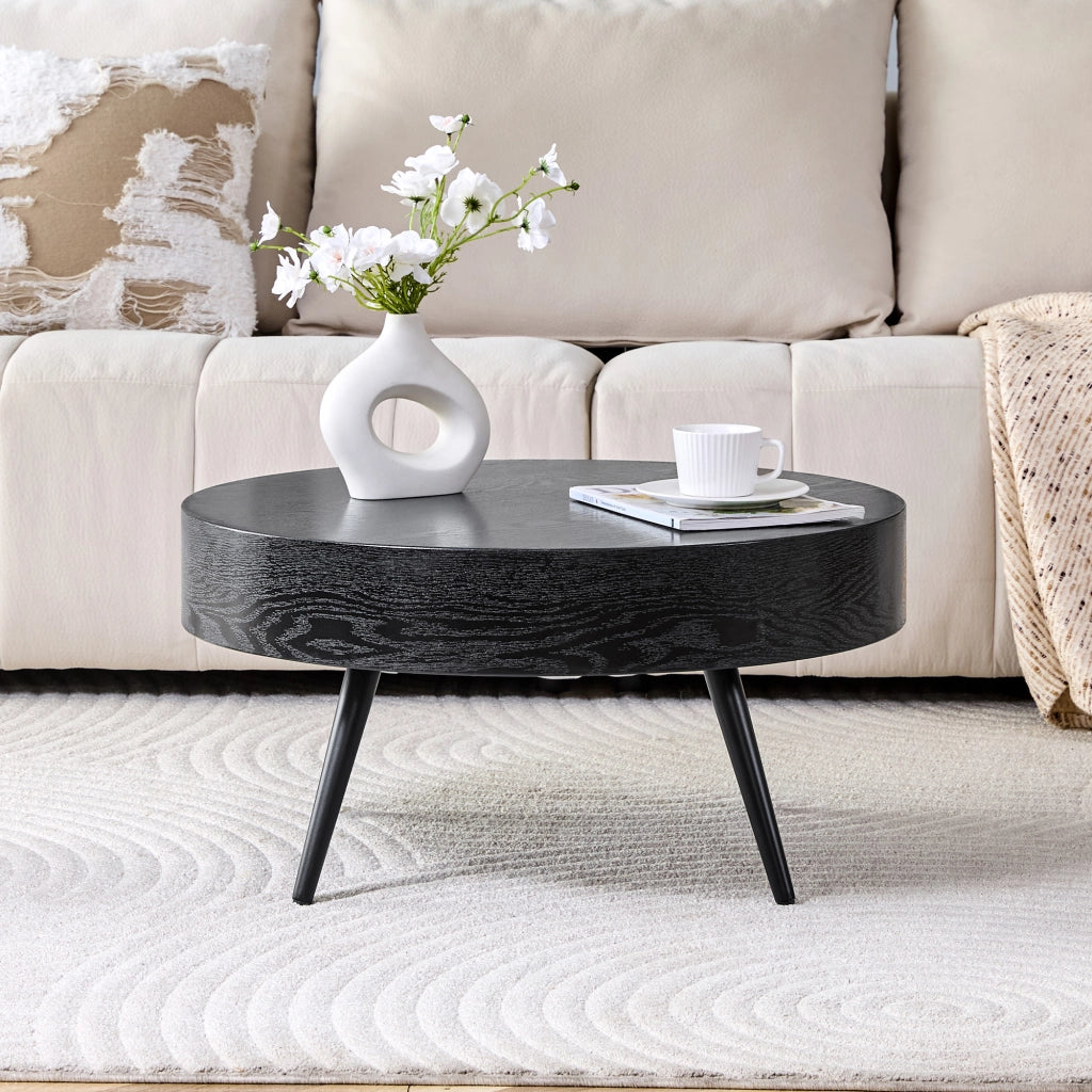 TAVOLINO da caffè rotondo Ø 70 cm MDF effetto legno nero e metallo nero