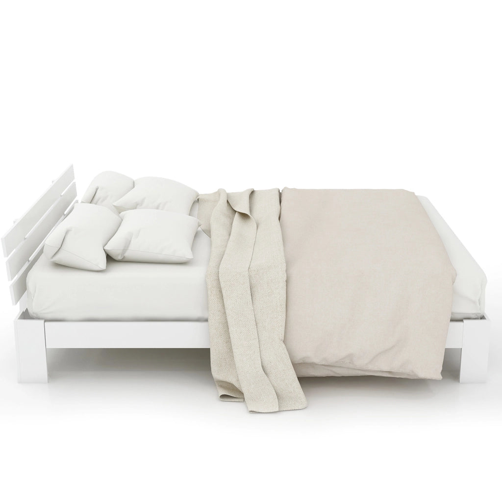 Letto matrimoniale 140x200 cm con rete a doghe; spazio sotto il letto; legno bianco (Senza materasso)