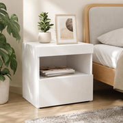 Bedside Table With LED Lights, White, 50x40x45 Cm