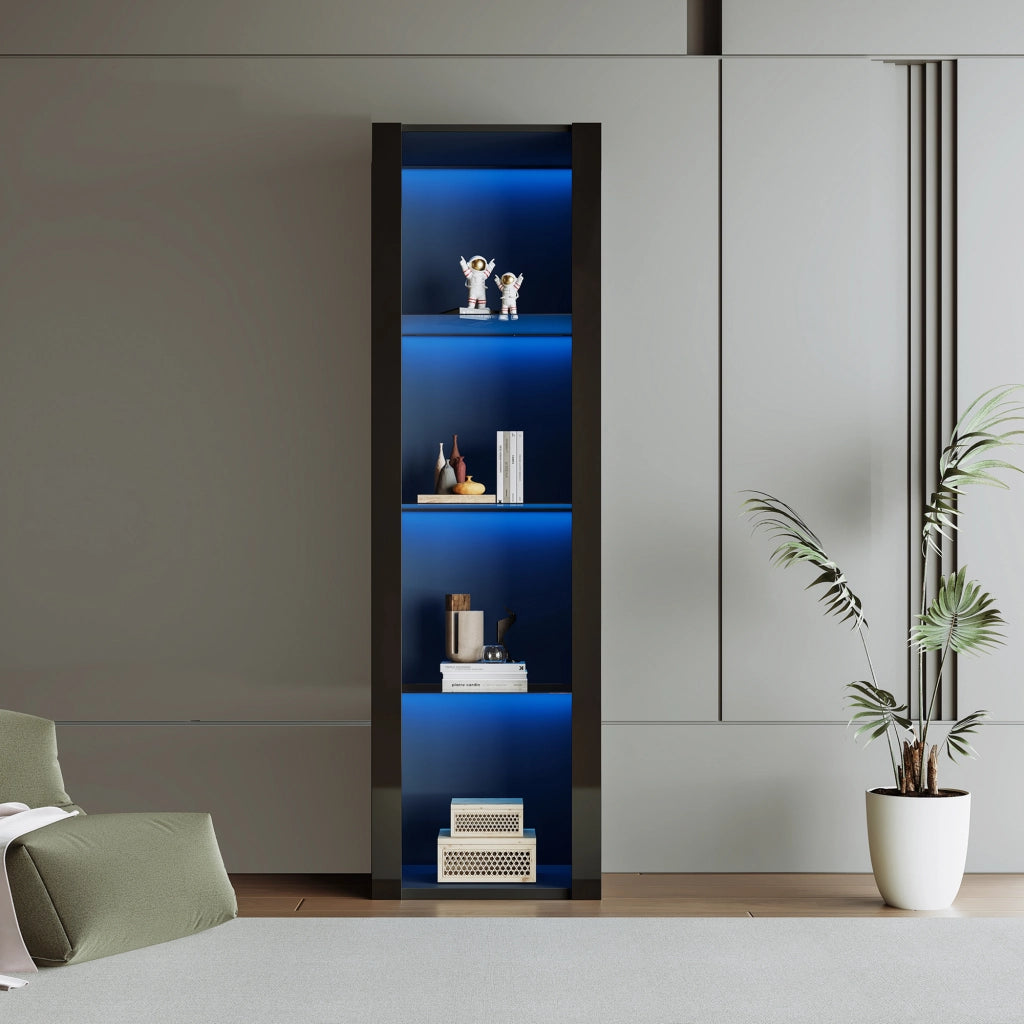 Vetrina con Illuminazione LED ¨C Xylo ¨C Nero Lucido, 3 Ripiani in Vetro, 55x38x166 cm
