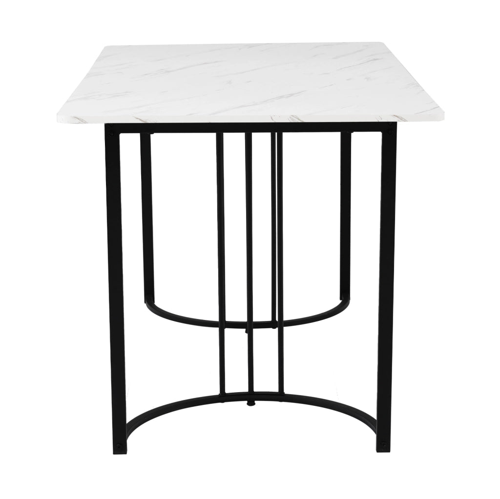 Set tavolo e 4 sedie 140x80 cm in MDF bianco e metallo nero, 5 pezzi