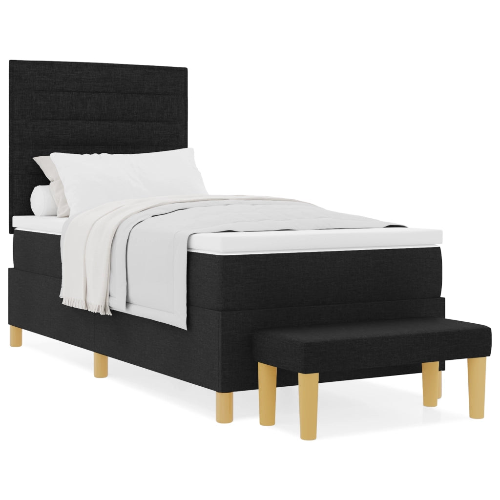 Letto Box Spring con Materasso e Panchina Nero 90x190 cm Tessuto