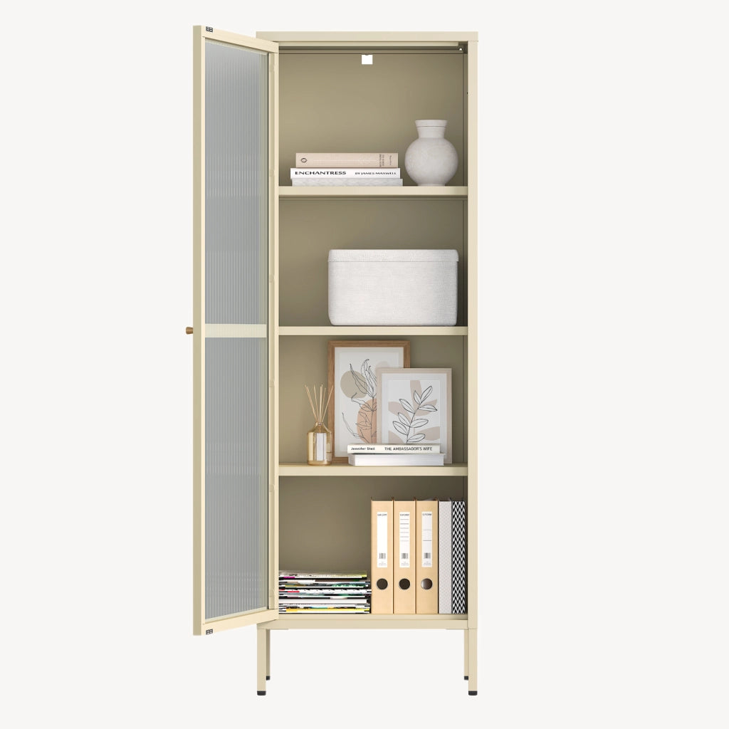 Armadio a Vetrata Säkylä con 4 Scomparti 150 x 50 x 35 cm in Acciaio - Color Cammello [en.casa]