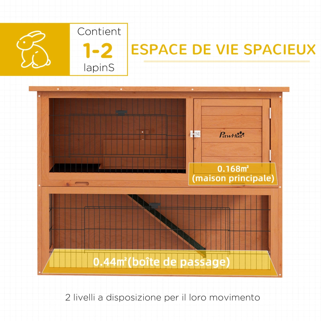 Coniglio Gabbia 2 Piani Legno 3 Porte Scivolo Rampa Tetto Bitumato ¨C zephmum ¨C 120x50x92 cm Arancione