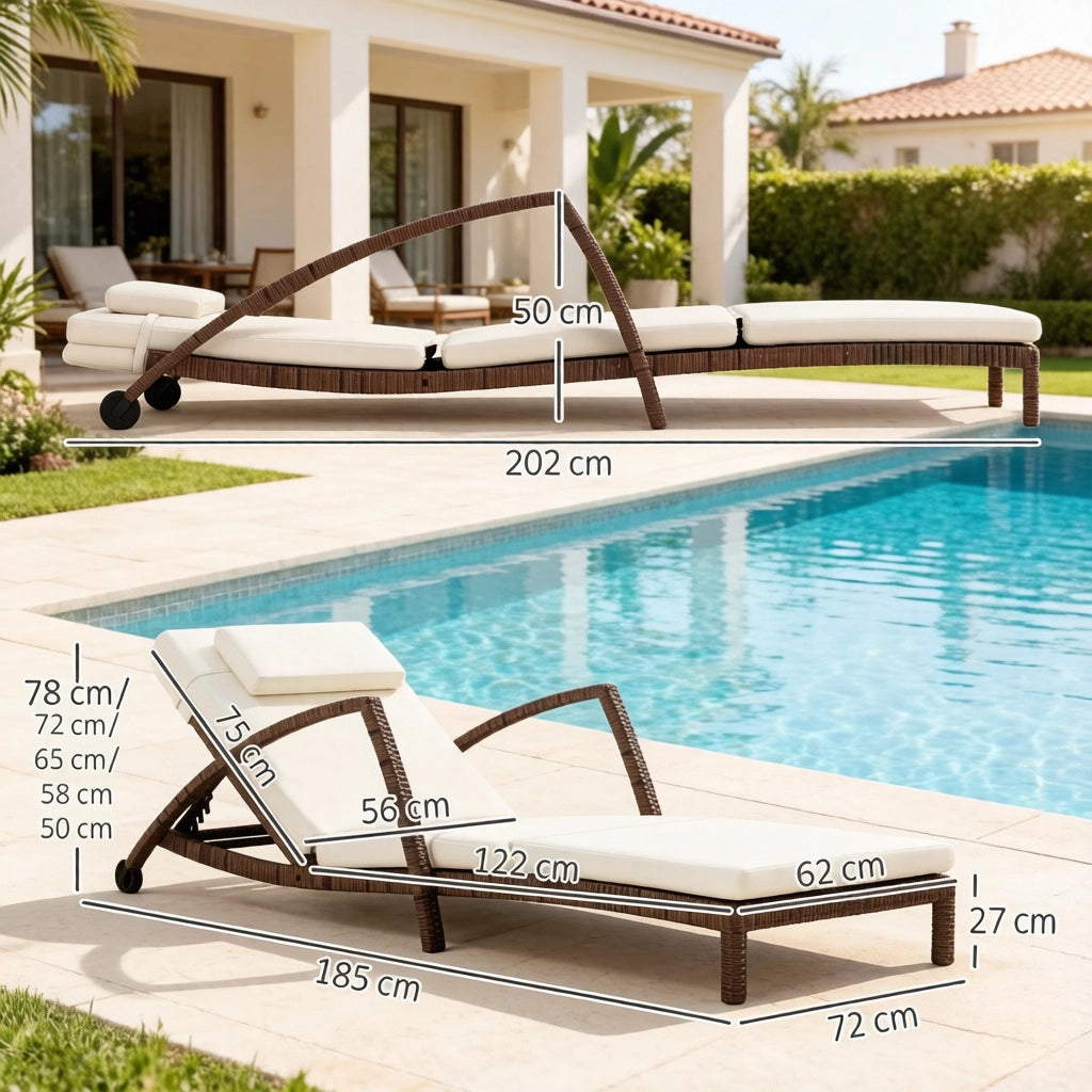 SDRAIO DA GIARDINO RECLINABILE 185x72 cm Beige/Marrone in poliestere e acciaio