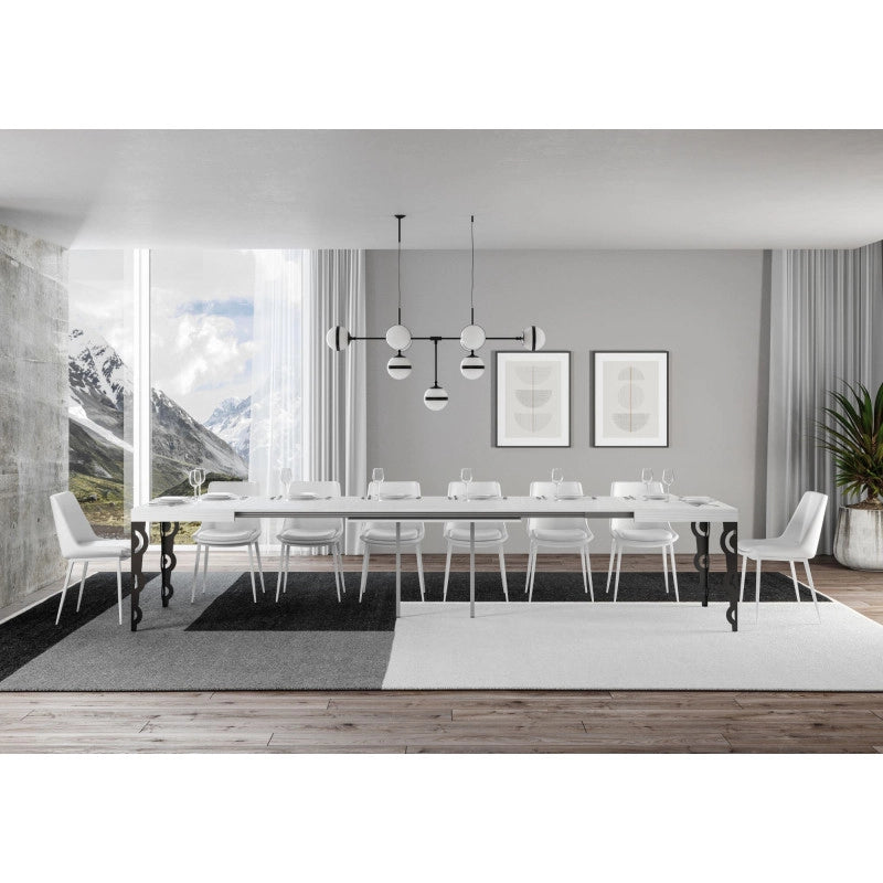 Tavolo allungabile 120/380x90 cm Karamay telaio Antracite - Bianco Frassino