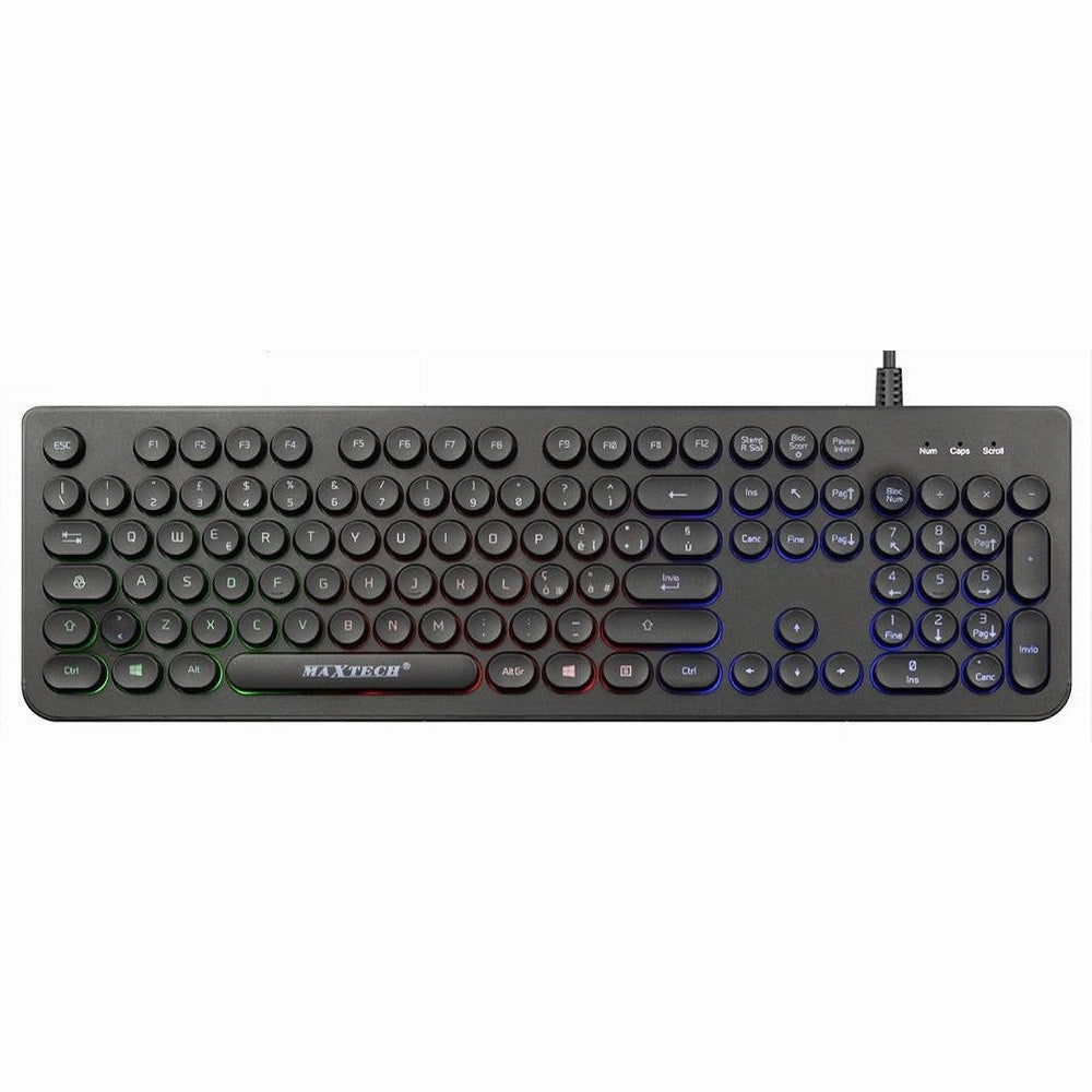 Trade Shop - Tastiera Con Filo Rgb Retroilluminata Tasti Rotondi Usb Layout Italiano Ek-385m -