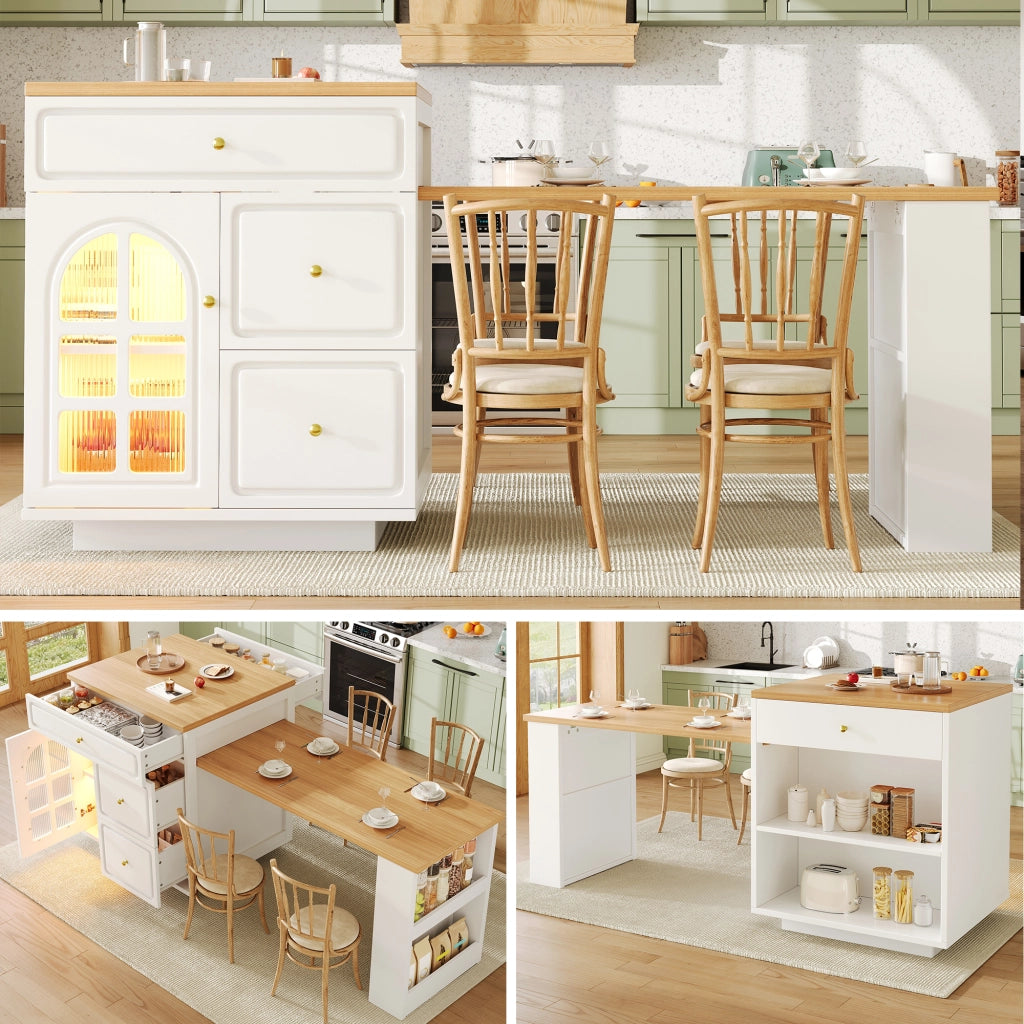 ISOLA CUCINA ESTENSIBILE 122,5-195,5x59x93,5 cm MDF BIANCO con LED RGB