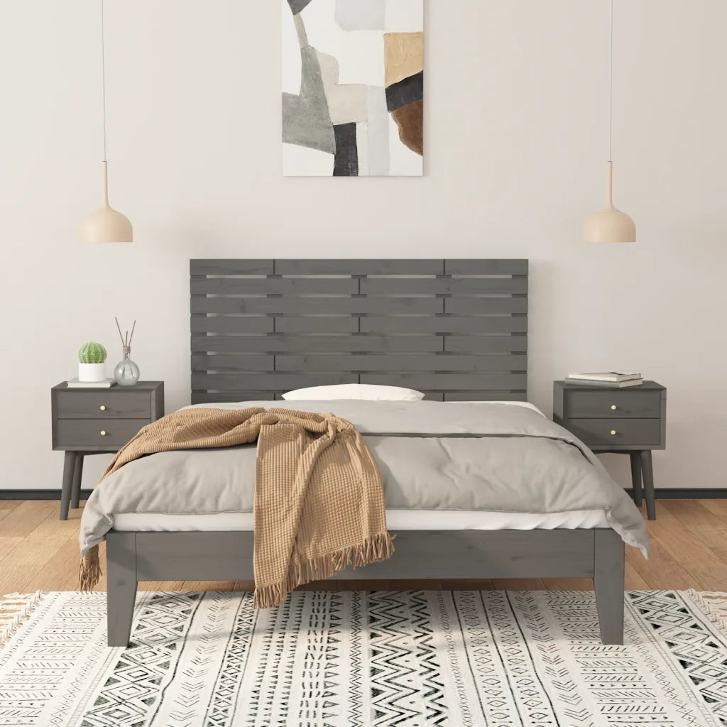 Testiera da Parete Grigia 126x3x63 cm in Legno Massello di Pino