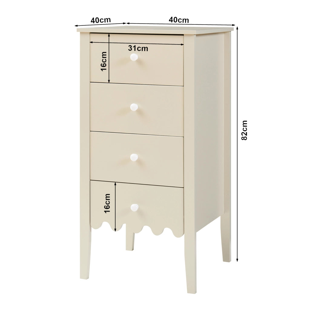Cassettiera Luspoo Mobile Contenitore a 4 Cassetti 82 x 40 x 40 cm - Bianco Crema [en.casa]
