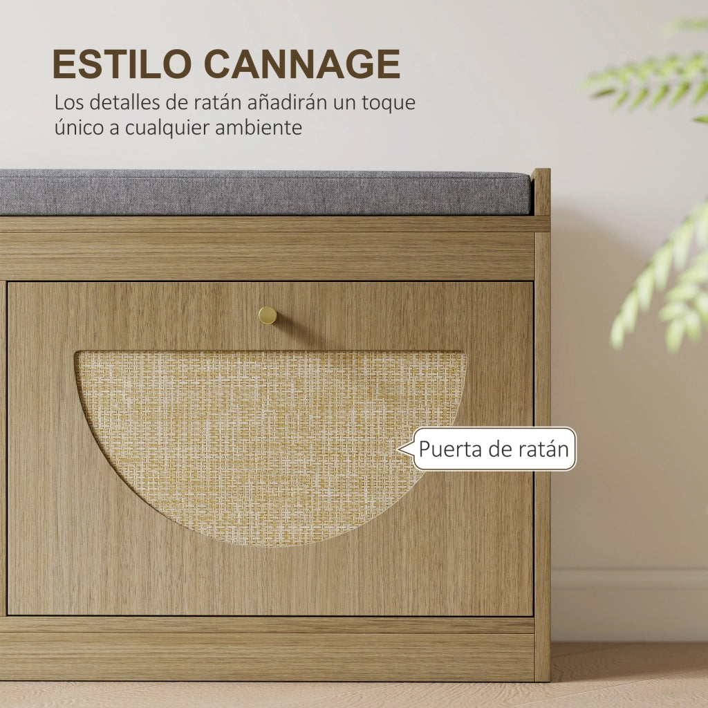 Panca Scarpiera con Seduta Imbottita ¨C Xylo ¨C Ante in Rattan, Ripiano Regolabile, 8 Paia