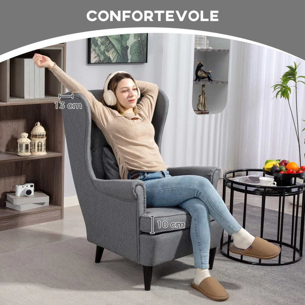 Poltrona da Salotto 75x83x104 cm con Pouf Poggiapiedi in Tessuto Grigio