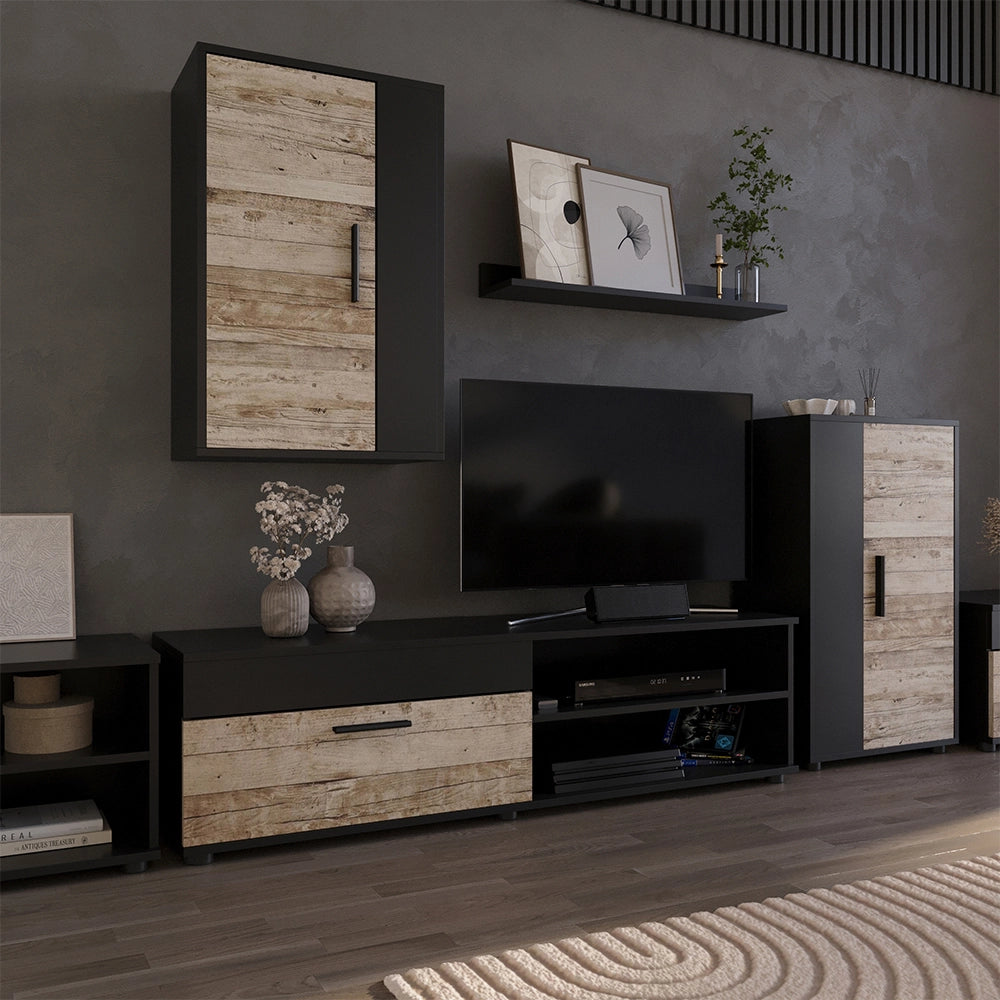 Vicco Parete attrezzata Rovere nero/sabbia con 1 lembo