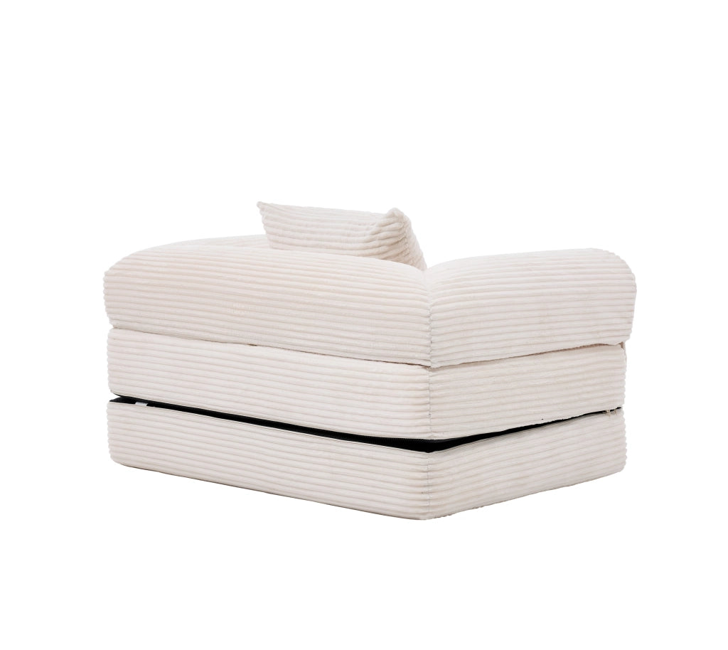 Poltrona letto convertibile 2 in 1 senza montaggio con cuscino in tessuto effetto velluto a coste beige compatta