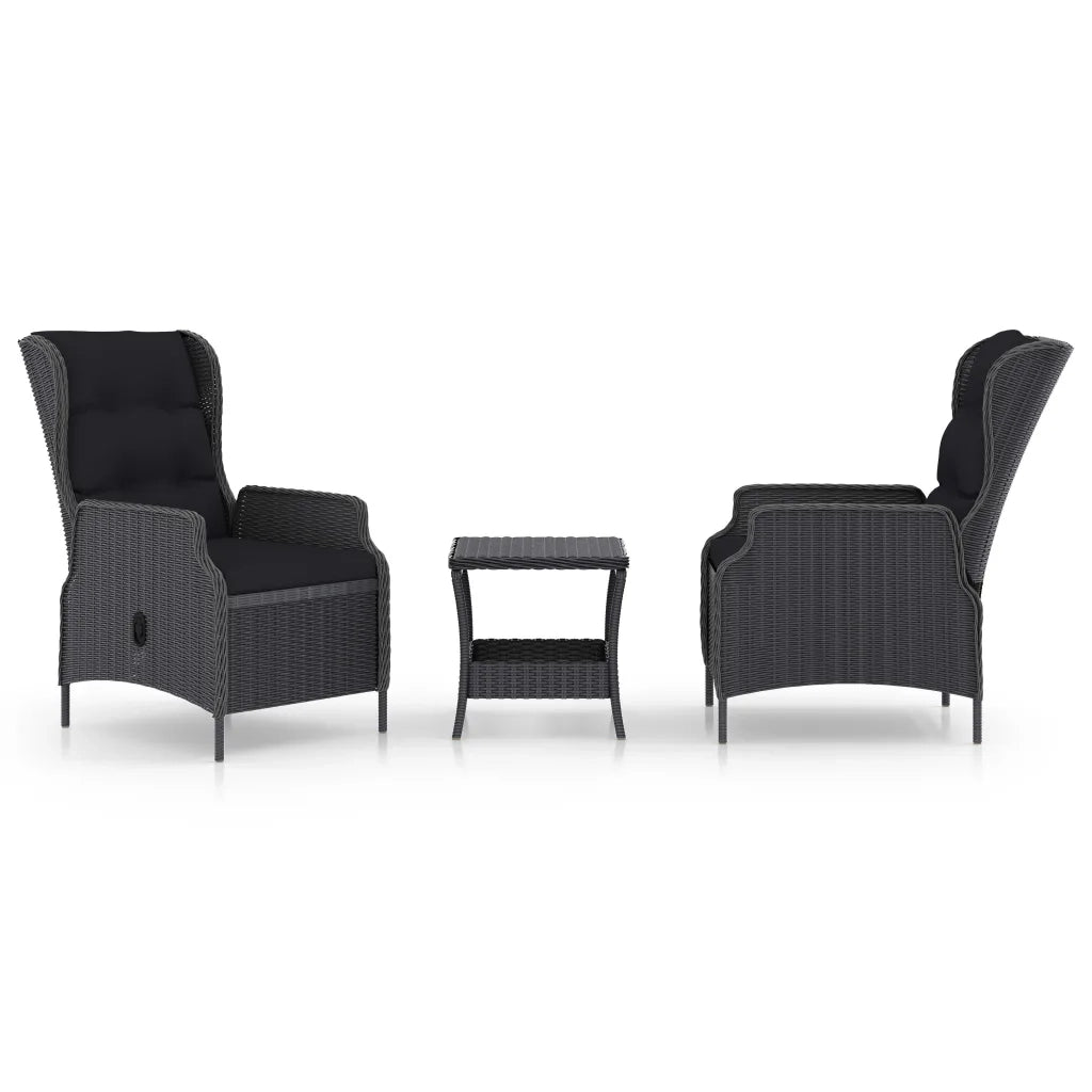 Set Divani da Giardino 3 pz con Cuscini Polyrattan Grigio Scuro 3060148