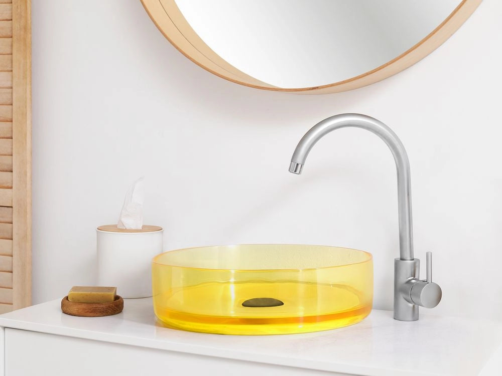 Lavandino da appoggio Giallo Superficie solida 360 mm Lavandino da bagno rotondo semitrasparente
