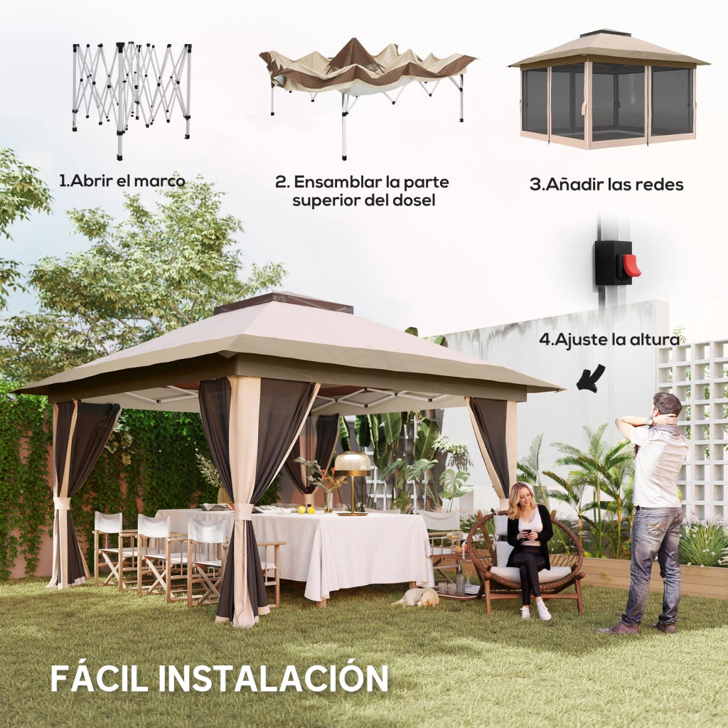 Gazebo Pieghevole da Giardino 3,6x3,6 m ¨C Xylo ¨C Laterali Rete UPF50+ Beige con Borsa