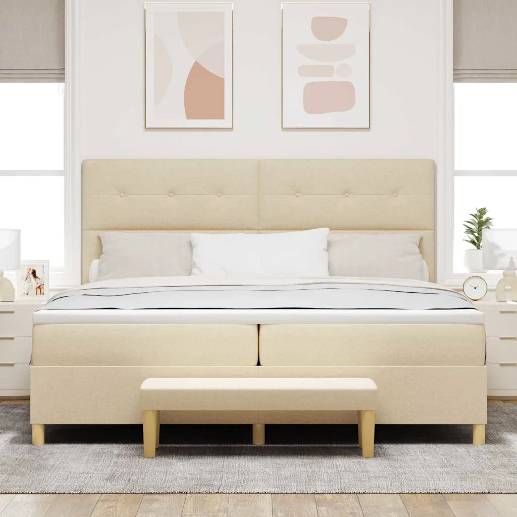 Letto a molle con materasso Crema 200 x 200 cm Tessuto 3344329