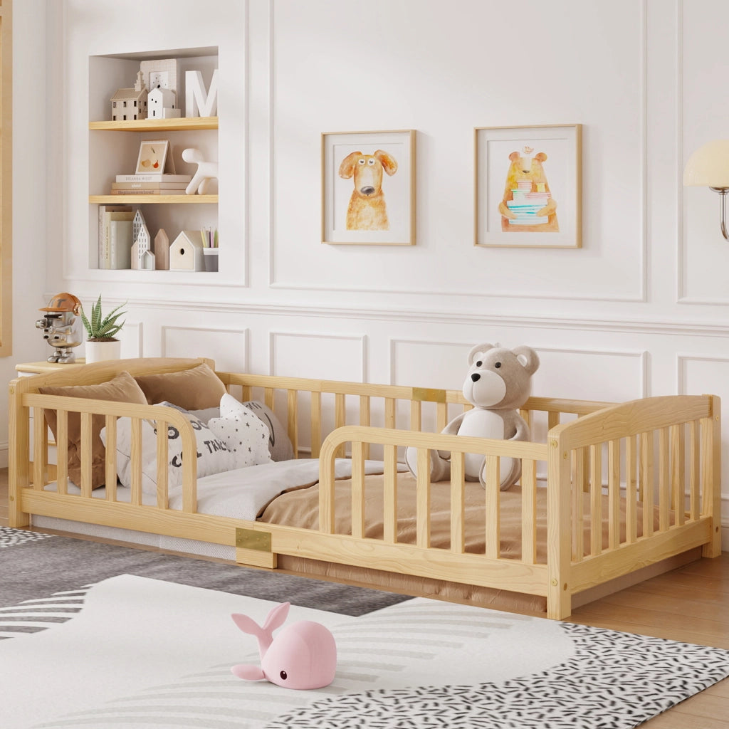 LETTO basso 90x200 cm in legno di pino naturale con sponde
