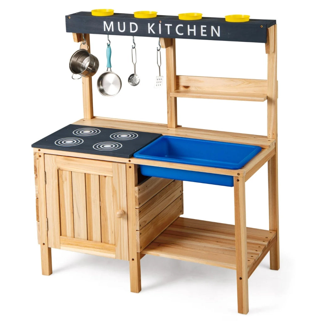 Cucina da esterno per bambini 78 x 38,5 x 92 cm con lavello estraibile atmosfera accogliente in legno naturale 20_0011582