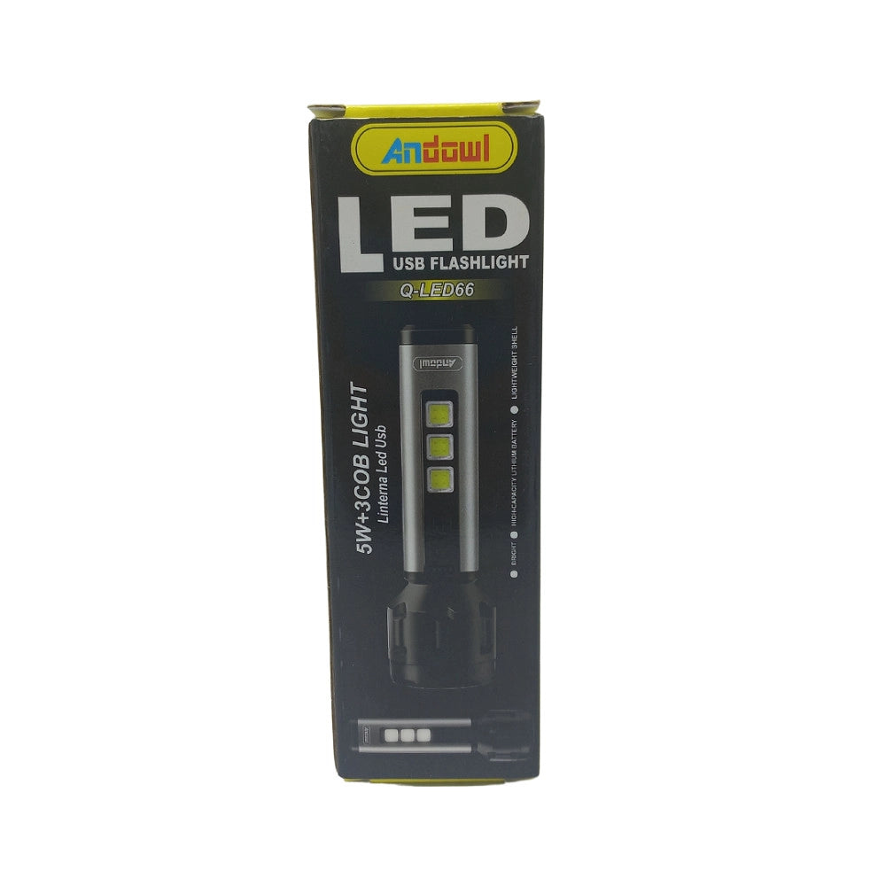 Trade Shop - Torcia Led Usb Ricaricabile 5w+3 Luci Cob Campeggio Escursionismo Caccia Q-led66 -