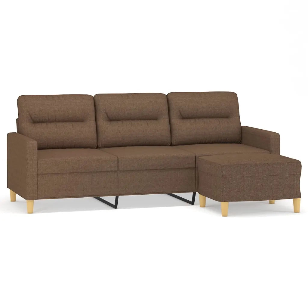 Divano a 3 Posti con Poggiapiedi Marrone 180 cm in Tessuto 3201076