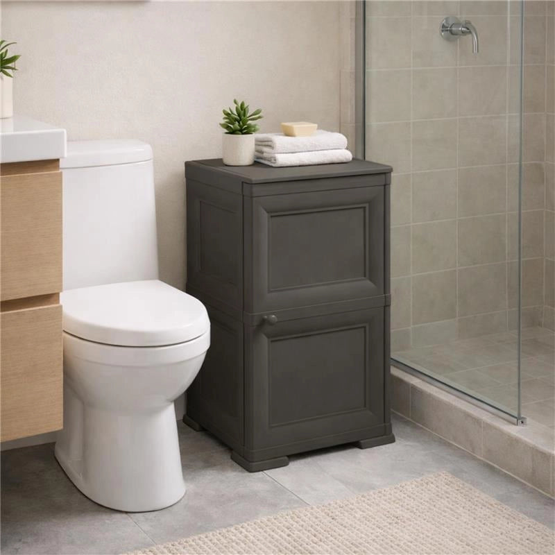MOBILE BAGNO SALVASPAZIO 2 ANTE IN PLASTICA WENGÉ 40X43X85,5 CM – ARMADIETTO CONTENITORE CON RIPIANO INTERNO PER ASCIUGAMANI, CARTA IGIENICA E ORGANIZZAZIONE BAGNO