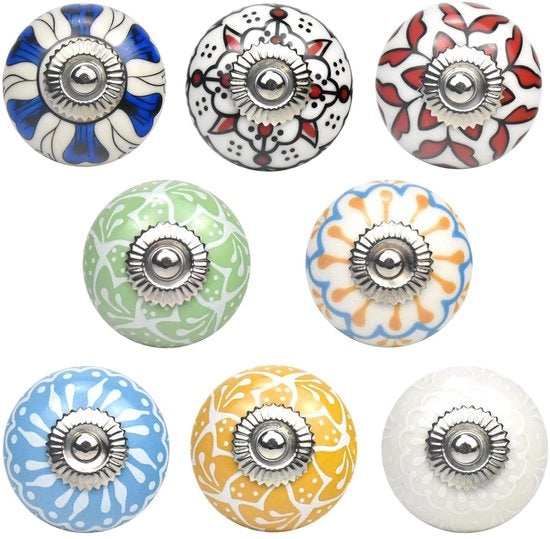 Pomelli ceramici - manufatti a mano dipinti - 8 pezzi - 40mm