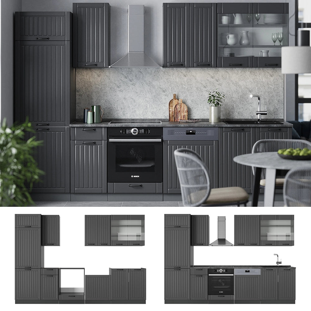 Vicco Cucina componibile Grigio scuro 300 cm , PL Marmo