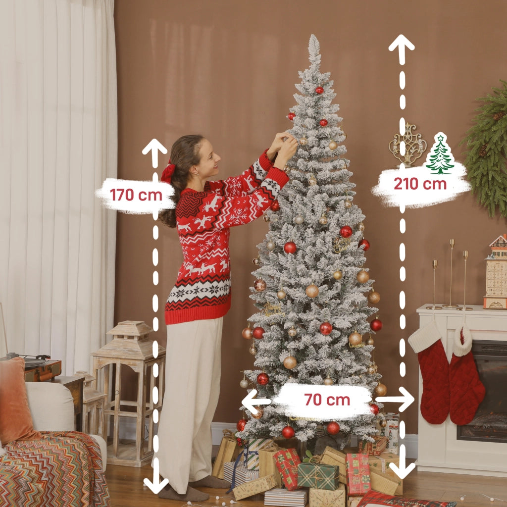 Albero di Natale Stretto 210 cm con Luci LED Bicolori 11 Modi Illuminazione 687 Rami Verde ¨C zephmum ¨C Verde