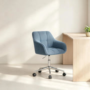 Sedia da ufficio girevole 360 gradi regolabile seduta imbottita e braccioli in tessuto a coste blu 56 × 40 × 81-90 cm