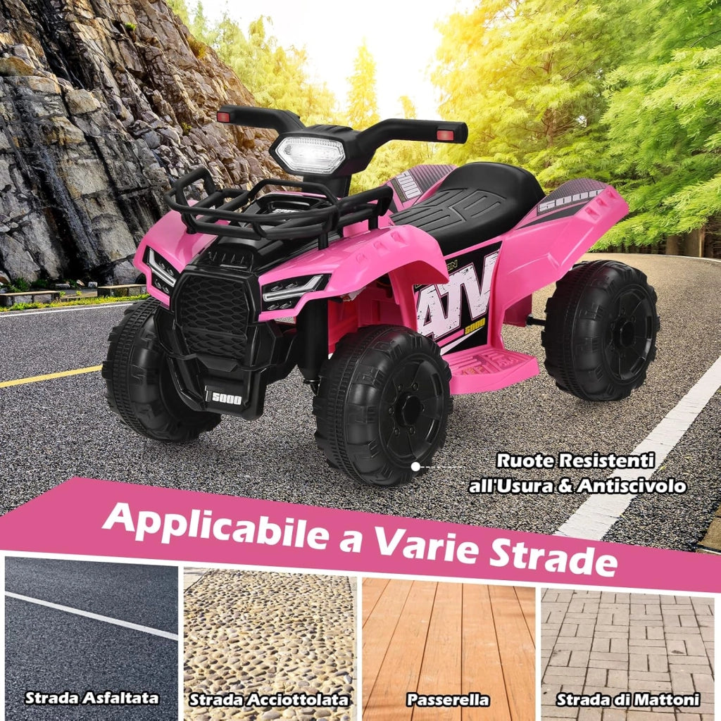 Quad Elettrico per Bambini, Auto Elettrica Cavalcabile con luce LED Musica e Box Anteriore, Mini Quad Regalo per Bambini 18-36 Mesi (Rosa)