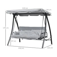 Dondolo da Giardino 3 Posti con Tetto Reclinabile Trasformabile Letto in Poliestere Crema 209cm x 114cm x 170cm