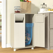 Mobile contenitore per raccolta differenziata con 2 vani, 4 ruote, per cucina e sala da pranzo, in MDF bianco, 46,7 × 35 × 80 cm