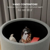 Pouf Contenitore Effetto Lino da 120 kg max con Vassoio a Ribalta, in MDF, 56x56x42 cm, Grigio