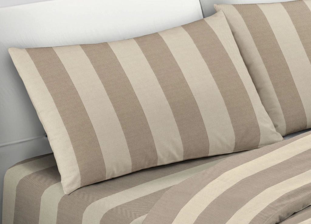 Sacco Copripiumino Piumone Letto In 100% Cotone Made Italy Vari Disegni RP - 2 Piazze - Riga Larga Beige