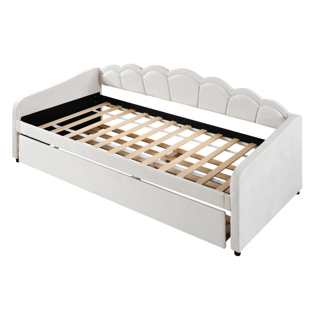 Divano letto 90x200 cm con letto estraibile e luci LED; velluto; beige (Senza materasso)