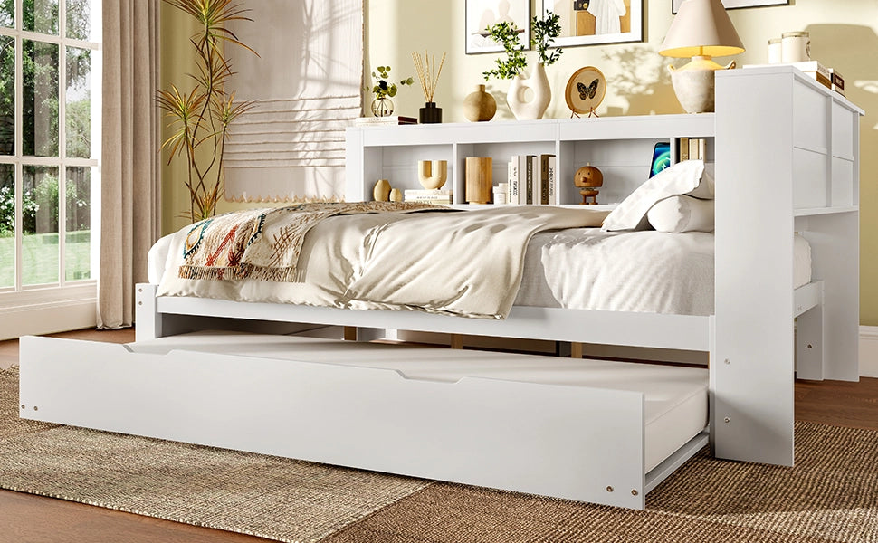 DESMIU Divano letto 140 × 200 cm 2 posti con letto estraibile, 2 cassetti, USB e presa, senza materasso, bianco