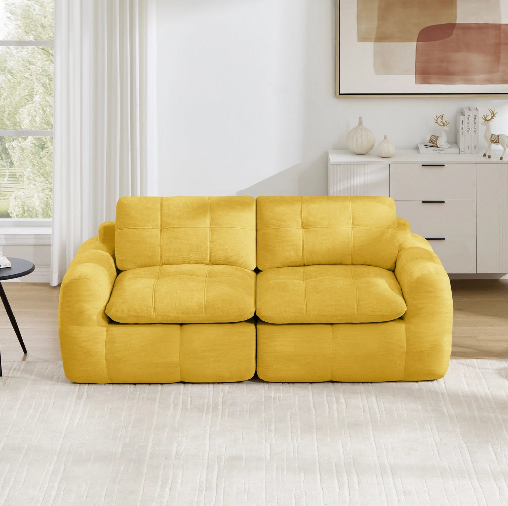 Divano modulare 2 posti 194x97 cm giallo in ciniglia; senza montaggio