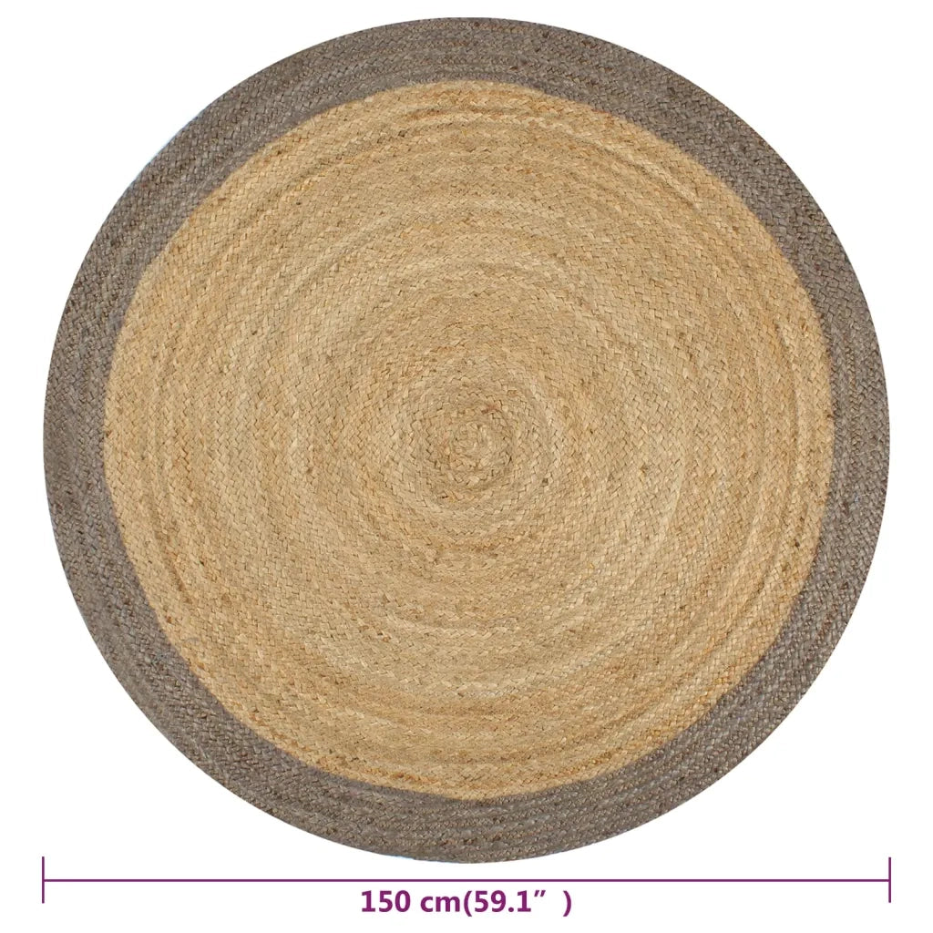 Tappeto Lavorato a Mano in Juta con Bordo Grigio 150 cm 133676