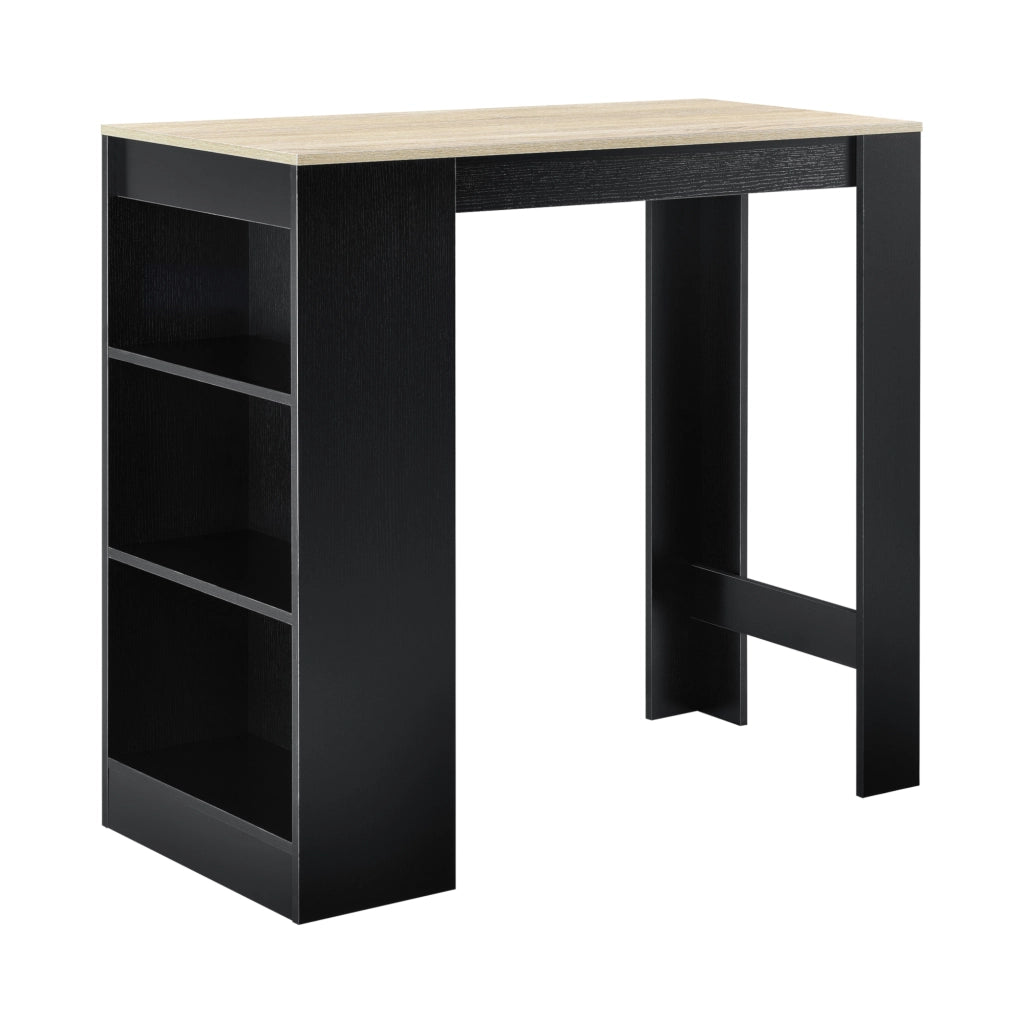Bancone Tavolo Alto da Bar Kouvola con 3 Scomparti Aperti 110x50x103 cm - Nero/Effetto Rovere [en.casa]
