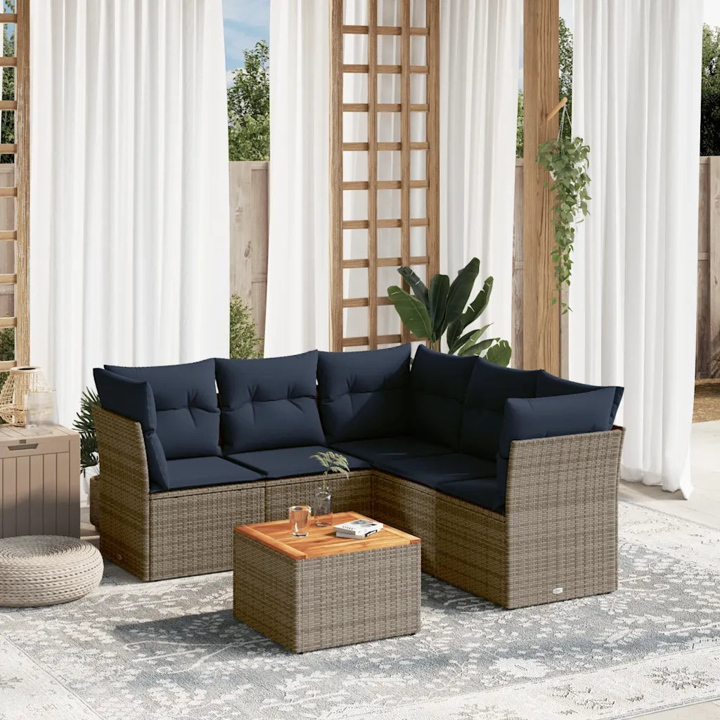 Set Divani da Giardino 6 pz con Cuscini Grigio in Polyrattan 3255970
