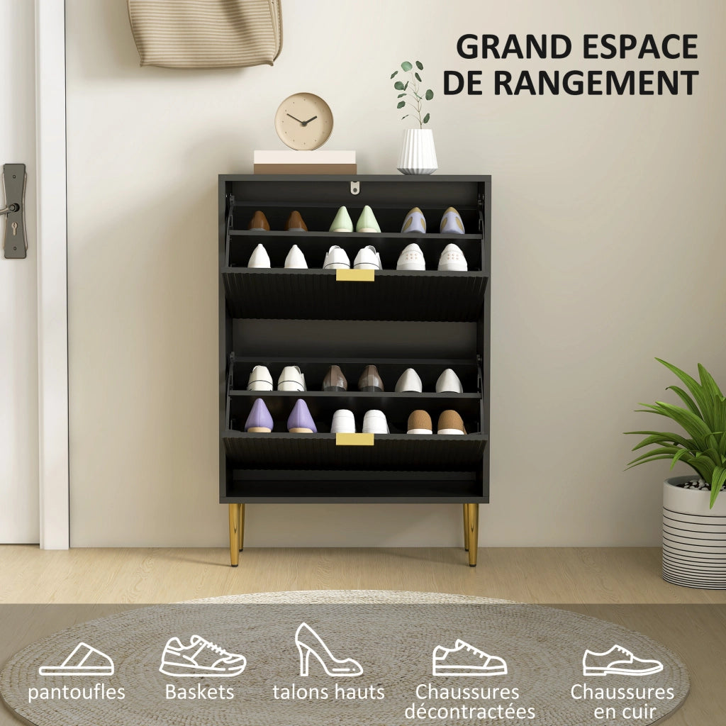 Scarpiera 12 paia con 2 cassetti e ripiani regolabili ¨C zephmum ¨C nero 60x24x91.5cm