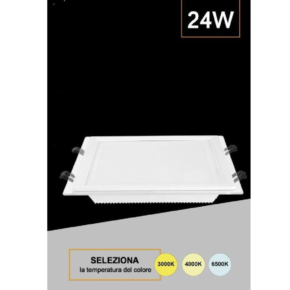 Trade Shop - Pannello Led Slim Quadrato Incasso 24w Cornice Vetro Cct 3000k 4000k 6500k P205e-q3c -