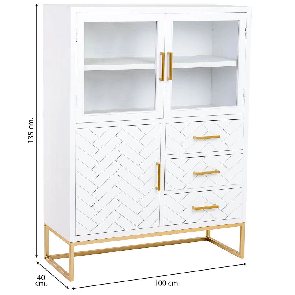 Vetrina con 3 ante e 3 cassetti, legno, 100x40x135h cm