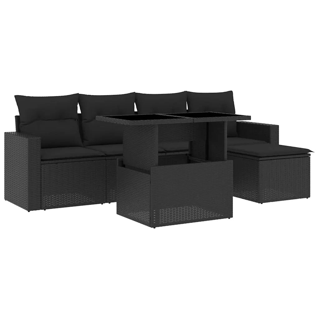 Set Divano da Giardino 6 pz con Cuscini Nero in Polyrattan 3267235