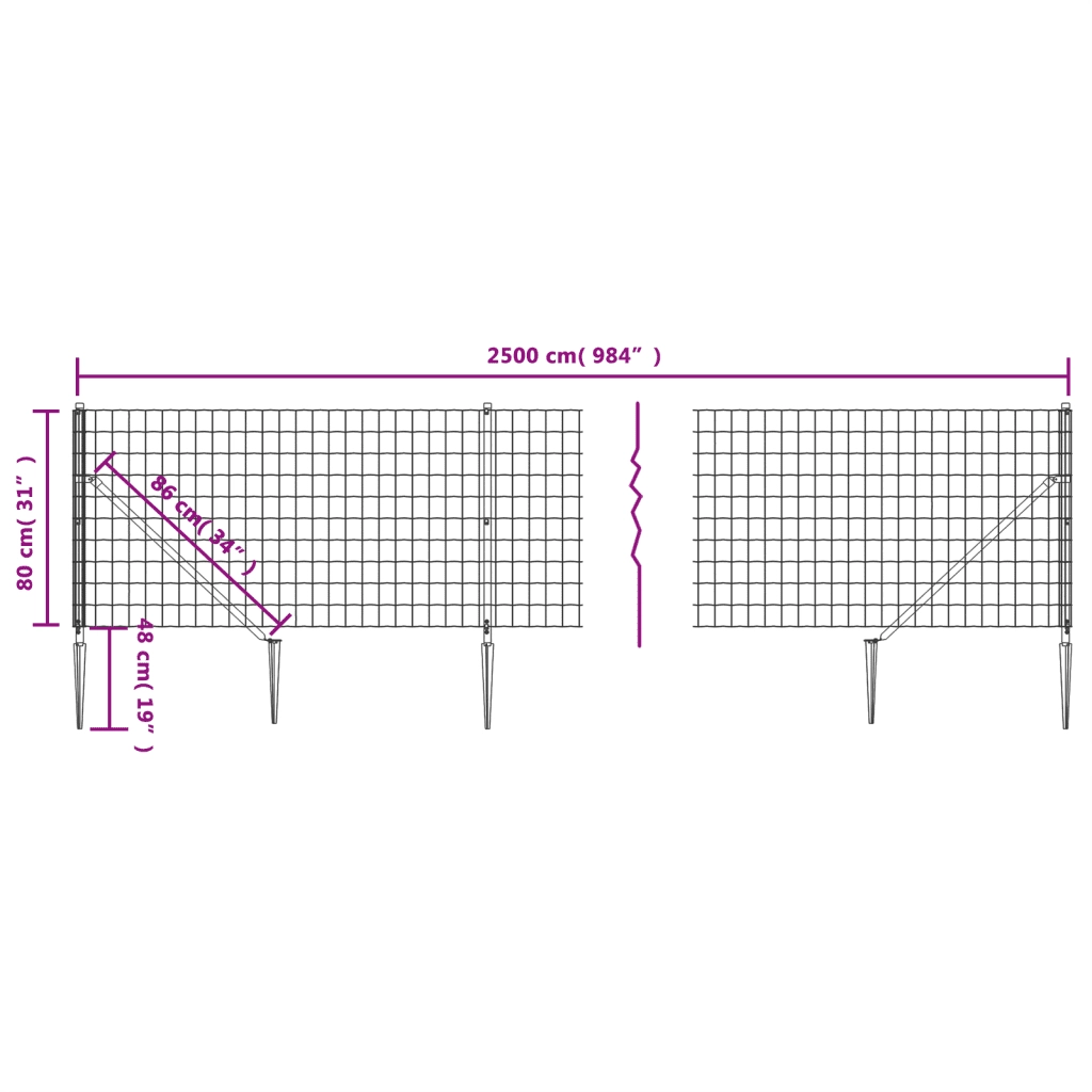 Recinzione da Giardino | Recinzione Metallica con Picchetti Ancoraggio Antracite 0,8x25m