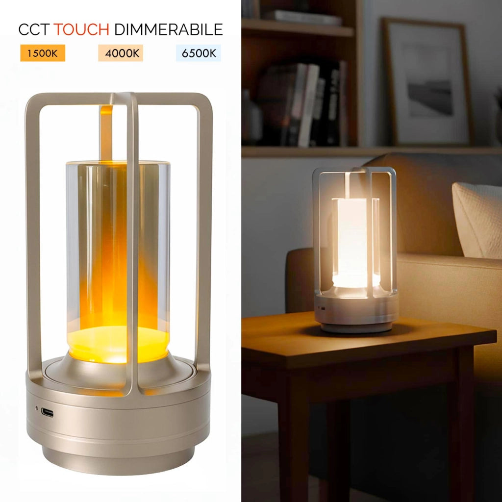Lampada da tavolo ricaricabile USB LED 3W dimmerabile senza fili luce atmosfera per tavolini bar pub ristorante COLORE ARGENTO