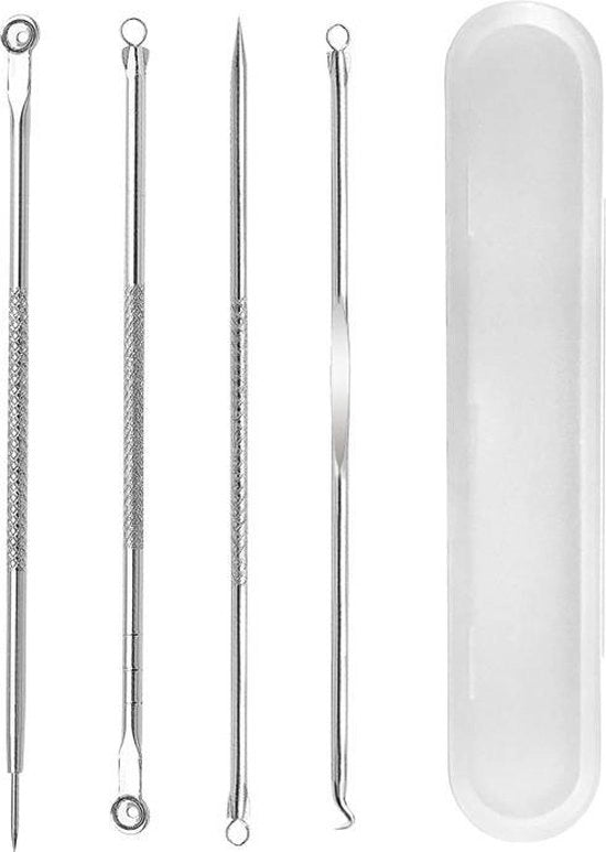 Kit di rimozione comedoni - Rimuovi blackhead - Kit professionale - 4 cucchiai in vetro - Cucchiaio comedone - Cucchiaio per acne - Set di rimozione acne
