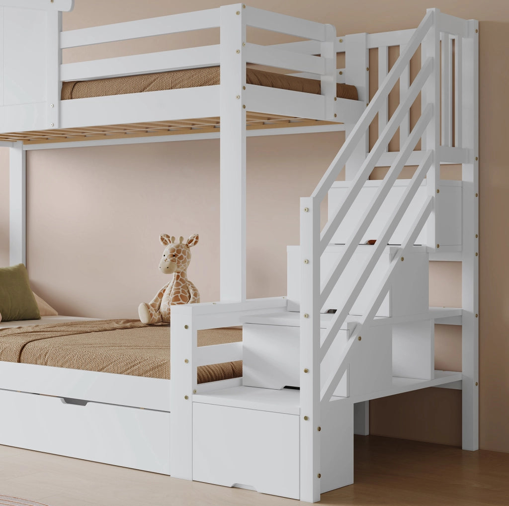 Letto a castello per bambini 90x200 e 120x200 cm bianco naturale